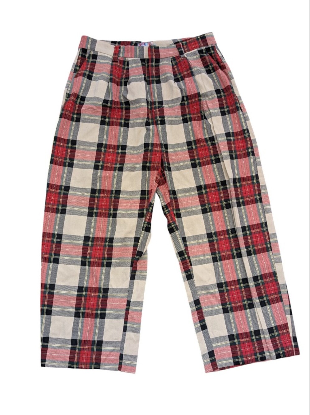 Women's Red and Cream Plaid Straight Leg Pants